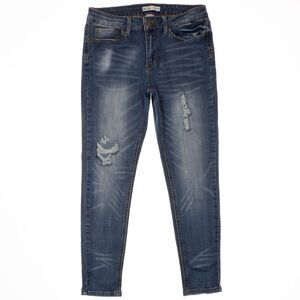 Mudd Jeans Juniors 9 Skinny Ankle Distressed Blue Denim Stretch Measure 29x25.5